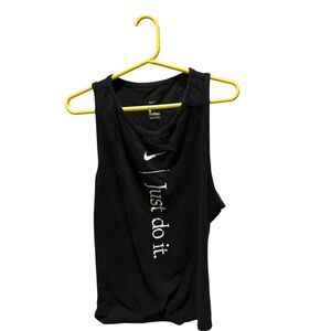 Nike Women's Black Sleeveless Tank Top with Just Do It Slogan Medium